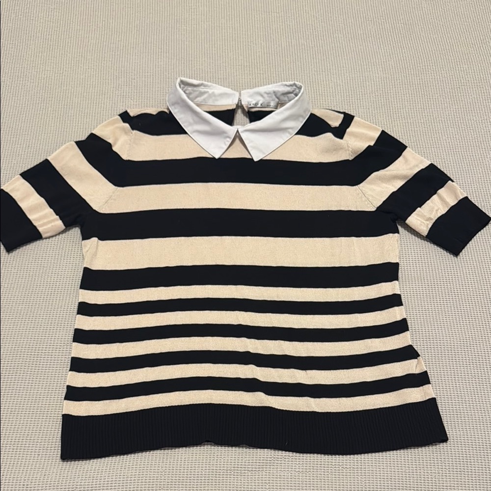 Short Sleeve Striped Collared Shirt